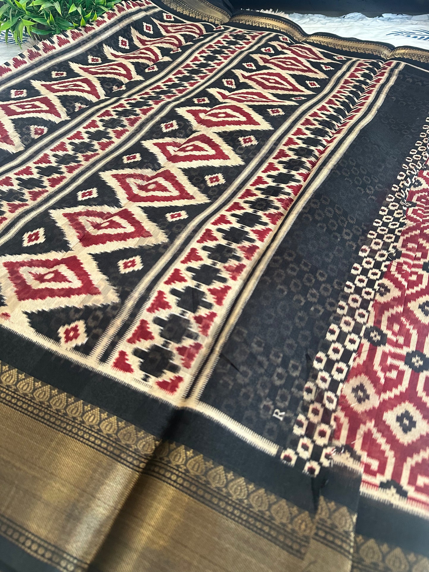 Red Abstract Silk Saree