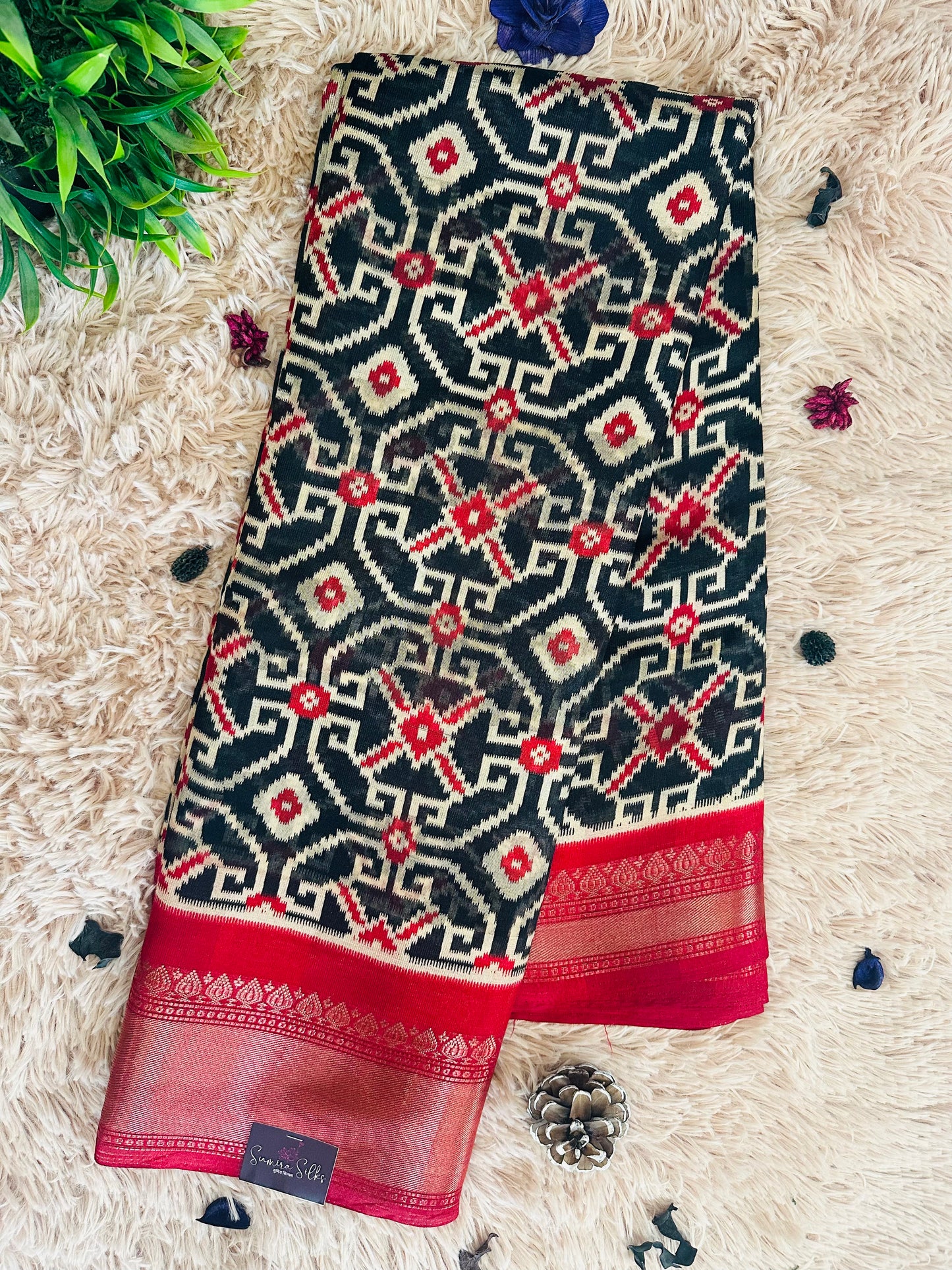 Black Abstract Silk Saree