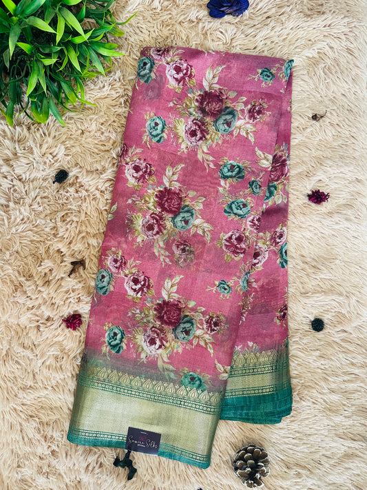 Light Pink Floral Silk Saree