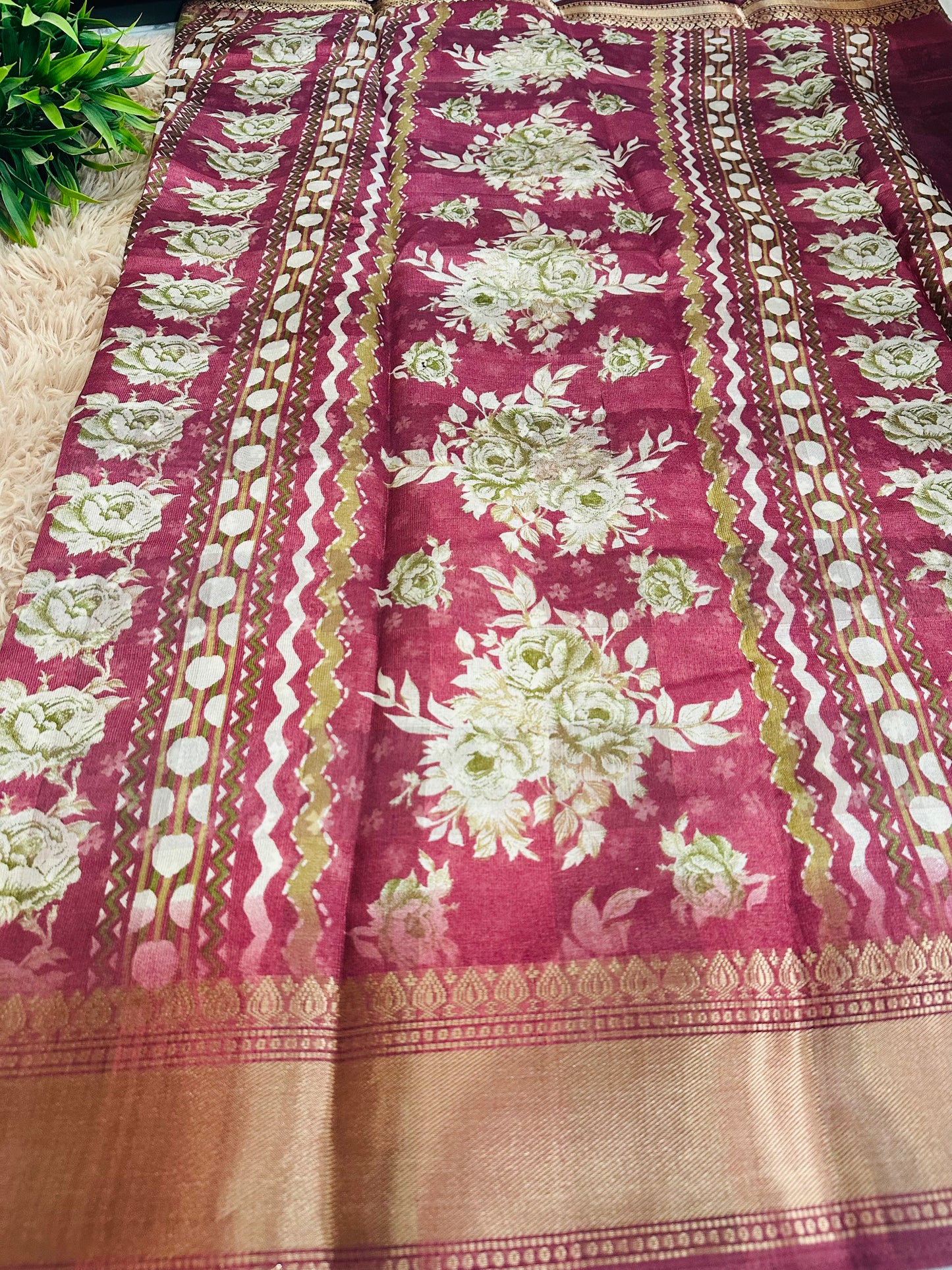 Pista Green Floral Silk Saree