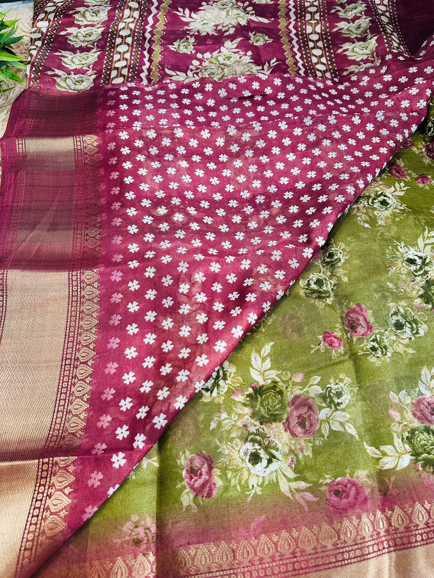 Pista Green Floral Silk Saree