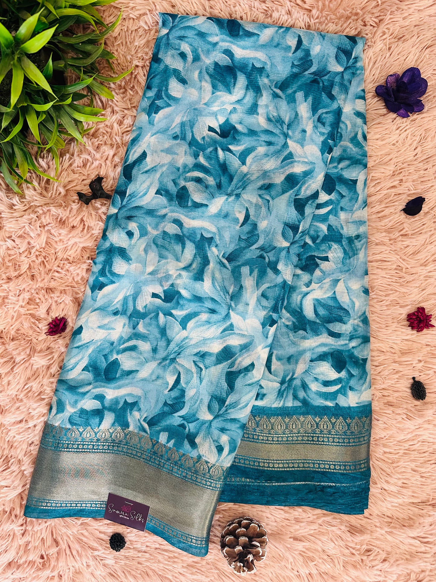 Blue Floral Silk Saree
