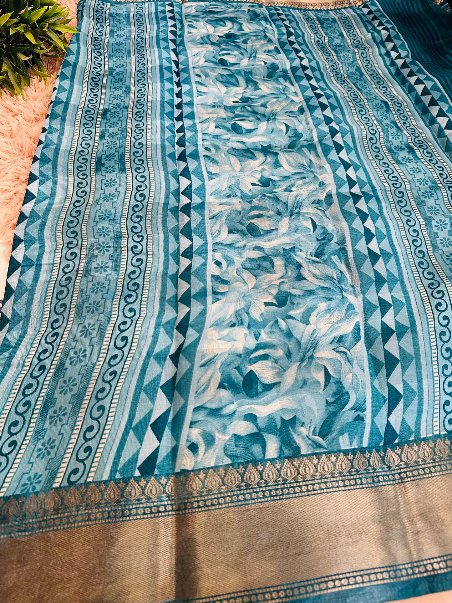 Blue Floral Silk Saree
