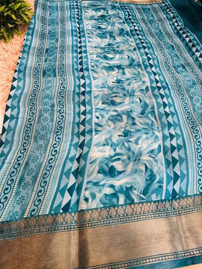 Blue Floral Silk Saree