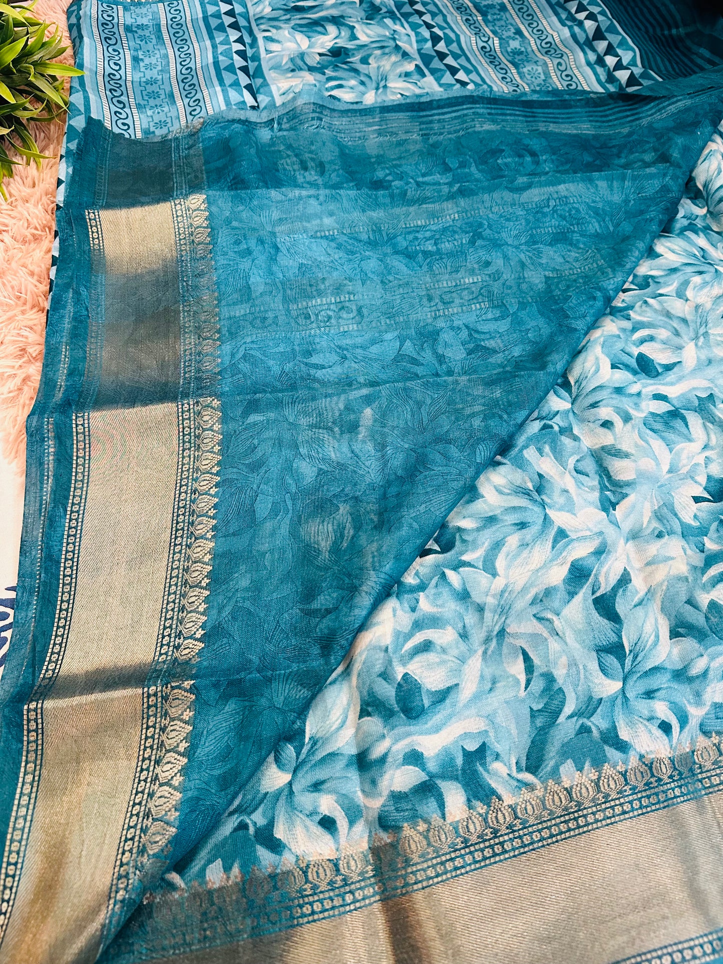 Blue Floral Silk Saree