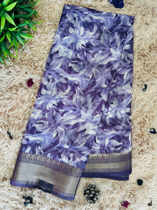 Purple Floral Silk Saree