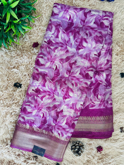 Magenta Floral Silk Saree