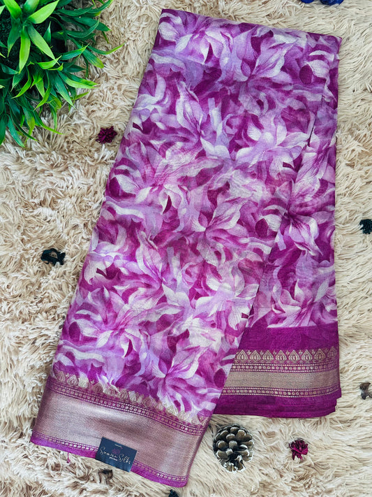 Magenta Floral Silk Saree