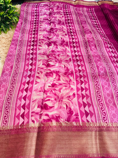 Magenta Floral Silk Saree