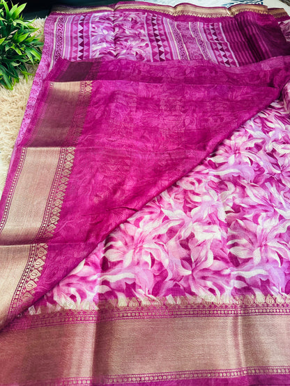 Magenta Floral Silk Saree