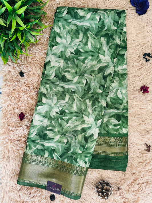 Green Floral Silk Saree