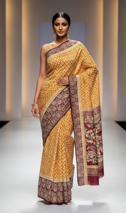 Mustard Chirala Cotton Saree