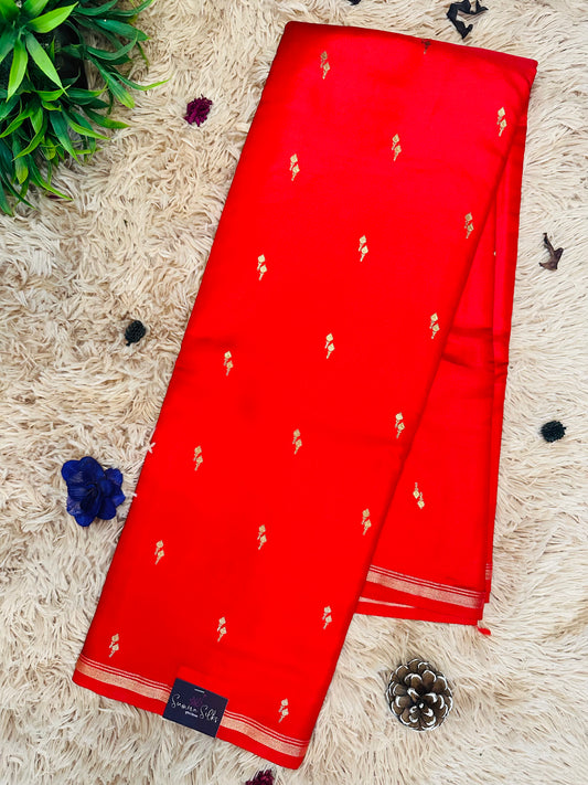 Bright Red Gajji Silk Saree