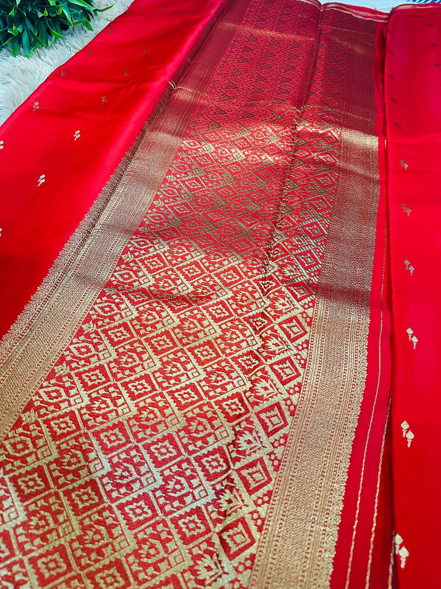 Bright Red Gajji Silk Saree