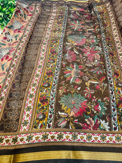 Peach Floral Maheshwari Silk Saree