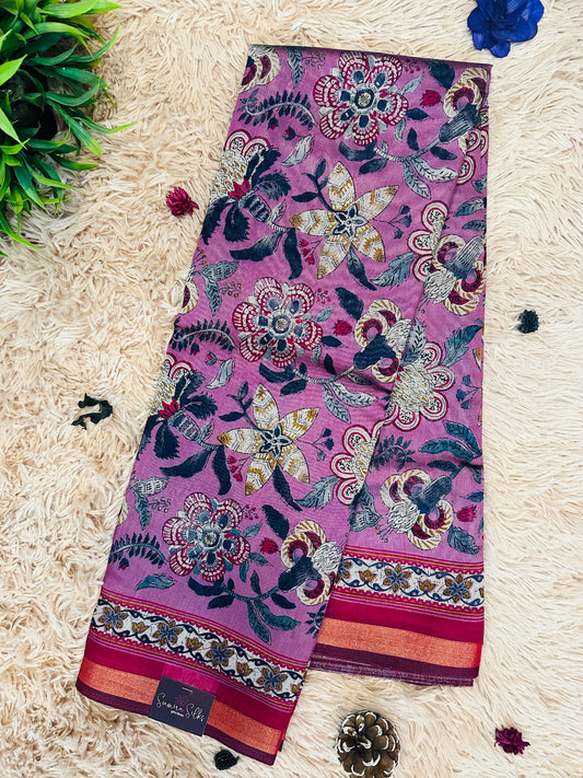 Magenta Pink Floral Maheshwari Silk Saree