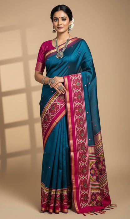 Navy Blue Maheshwari Cotton Saree