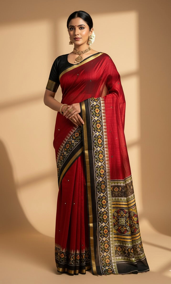 Maroon Maheshwari Cotton Saree