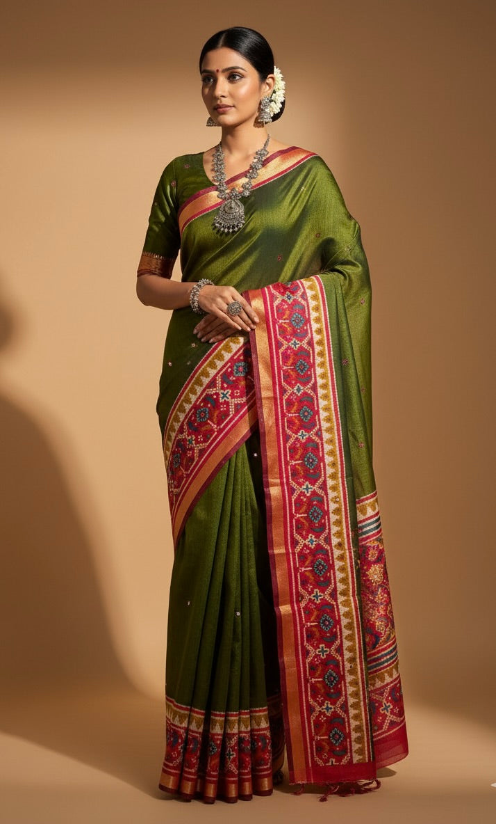 Green Maheshwari Cotton Saree