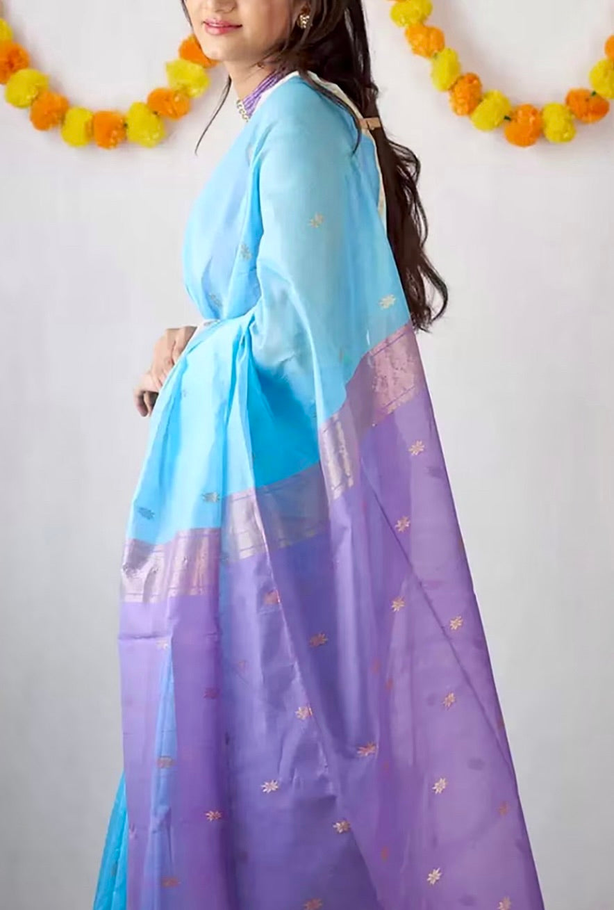Light Blue Maheshwari Cotton Silk Saree