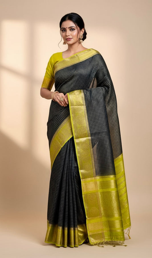 Black Mysore Crepe Silk Saree