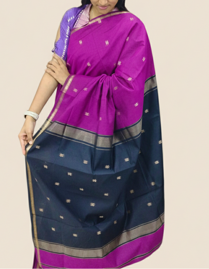 Wine Maheshwari Cotton Silk Saree