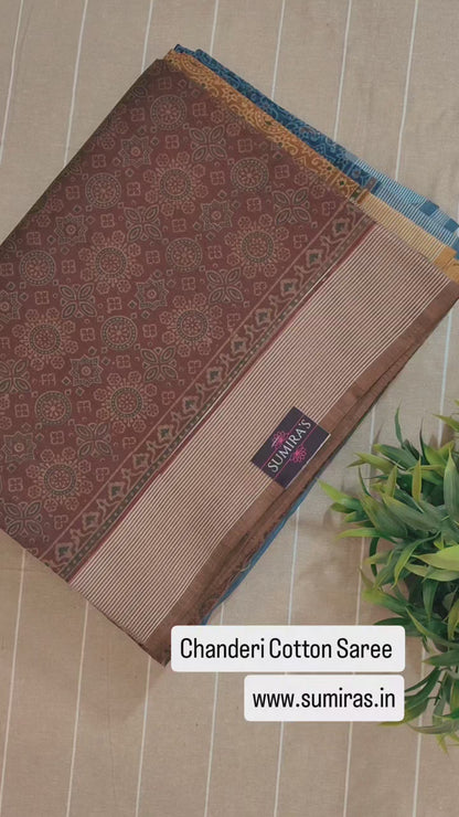 Brown Chanderi Cotton Ajrakh Printed Saree