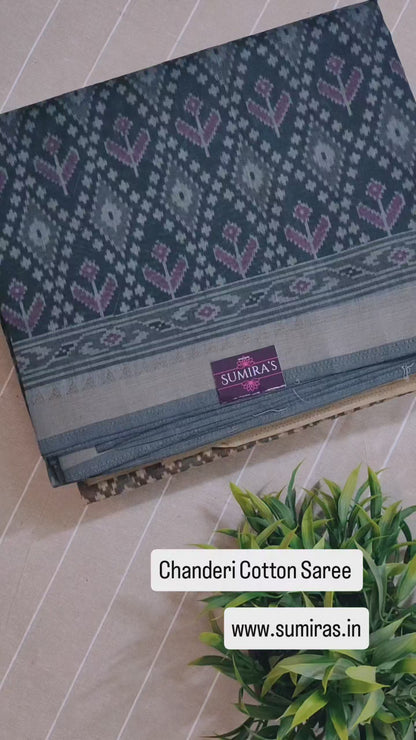 Mauve Chanderi Cotton Ikkat Printed Saree