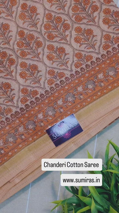 Pink Chanderi Cotton Floral Printed Saree