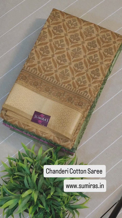 Pink Chanderi Cotton Floral Printed Saree
